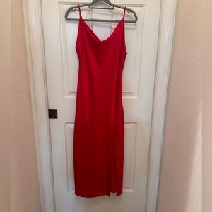 Red Satin dress. Spaghetti strap
